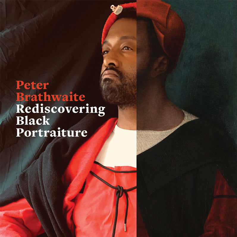 Artistic depiction of a person wearing a red outfit with text overlay about Black portraiture.