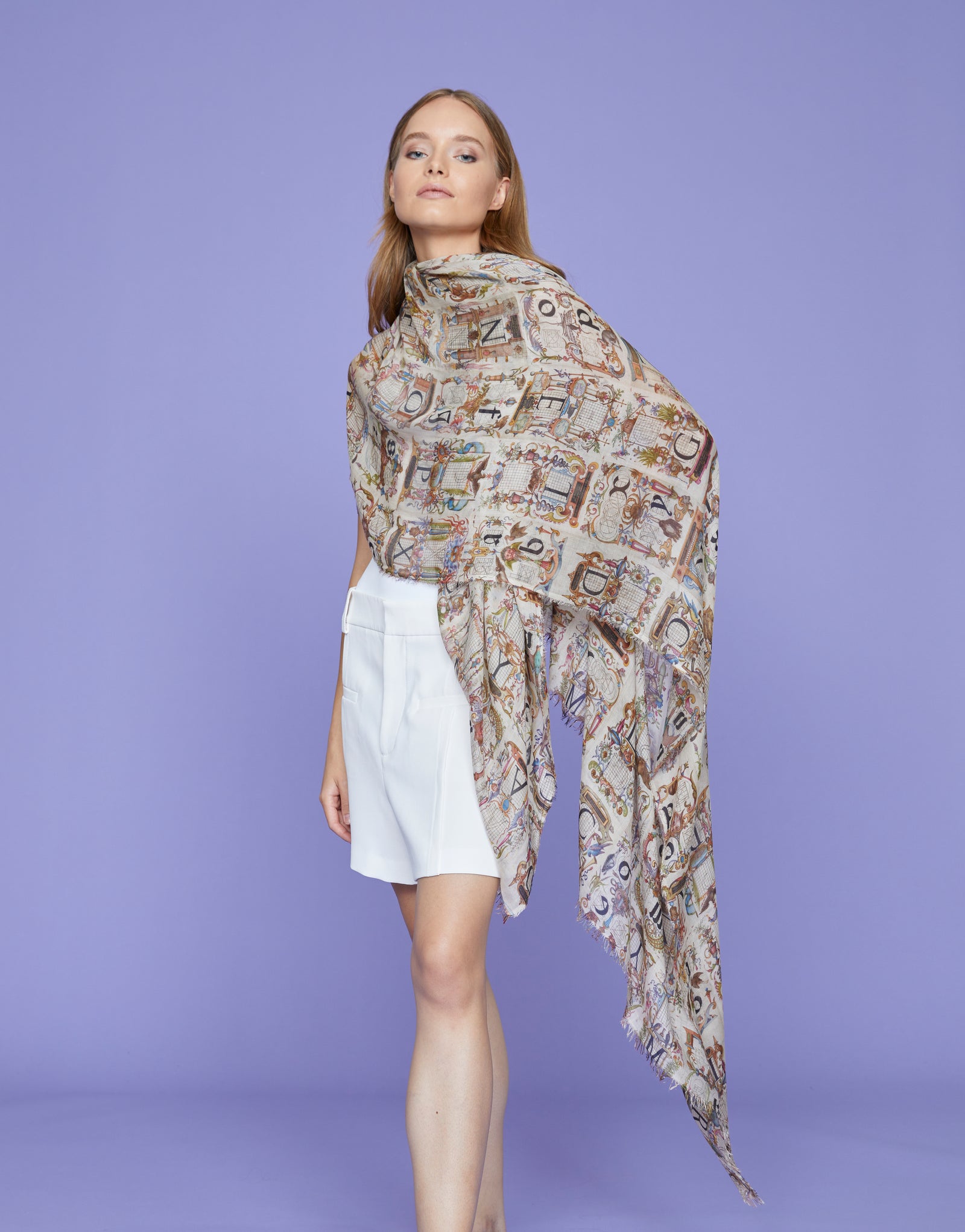 Luxury silk scarf with manuscript pattern