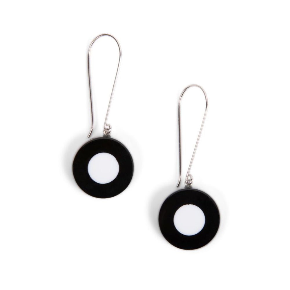 French Dot Pattern Long Wire Earrings (Black &amp; White)