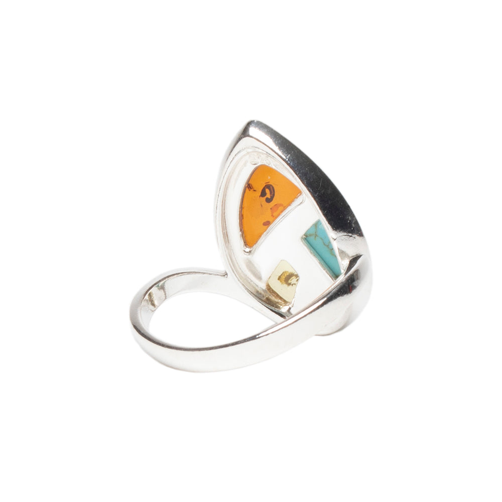 Sterling Silver Turquoise and Amber Ring