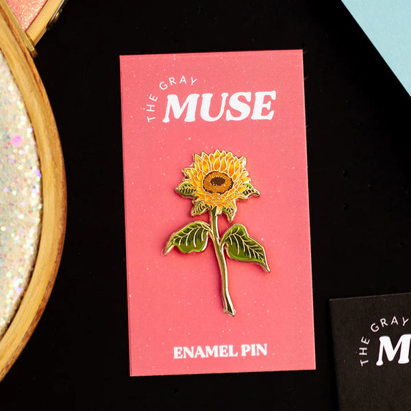 Enamel Pin Sunflower Sun Flower Gold Hard Pin With Butterfly Clasp  Wildflowers Pin Flag Yellow Pin Cute Floral Badge / Button 