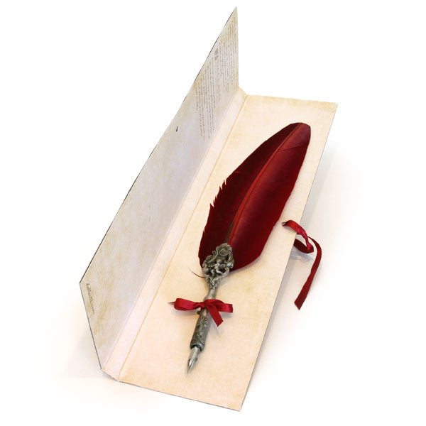 Pewter Feather Quill, Ink & Pewter Pen Holder - Red