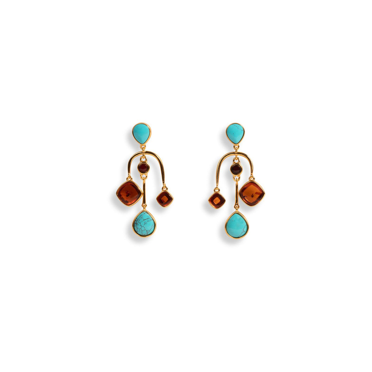 Asymmetrical Amber and Turquoise Earrings