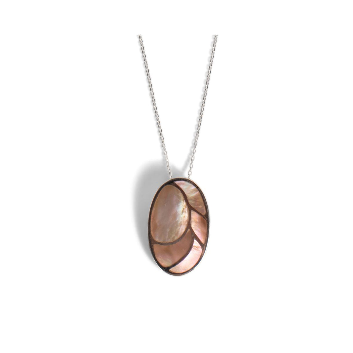 Mother-of-Pearl Oval Peach Mosaic Pendant Necklace