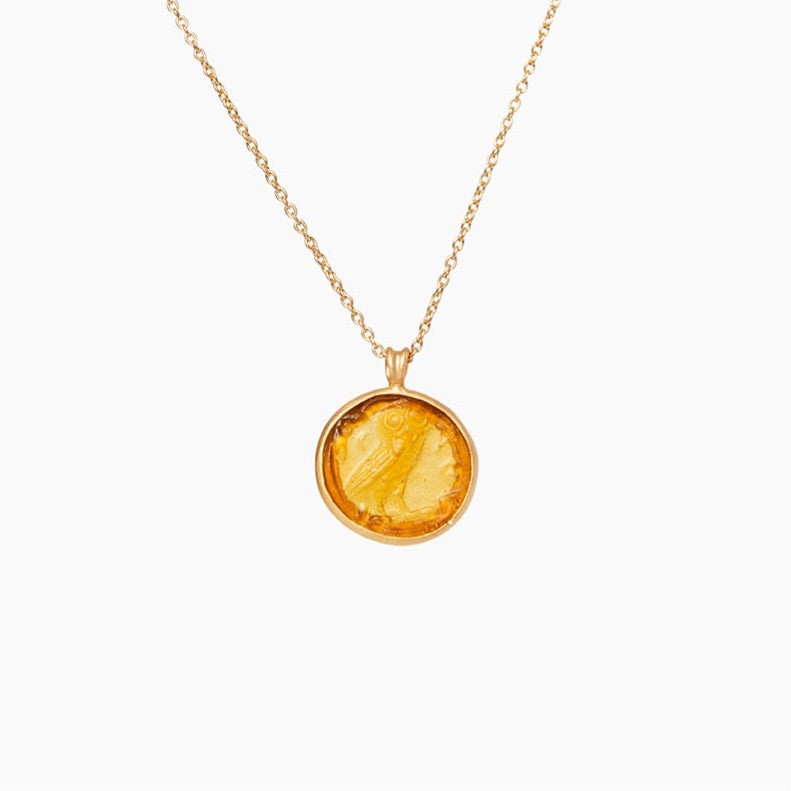 Glass Coin of Athens Motif Pendant Necklace