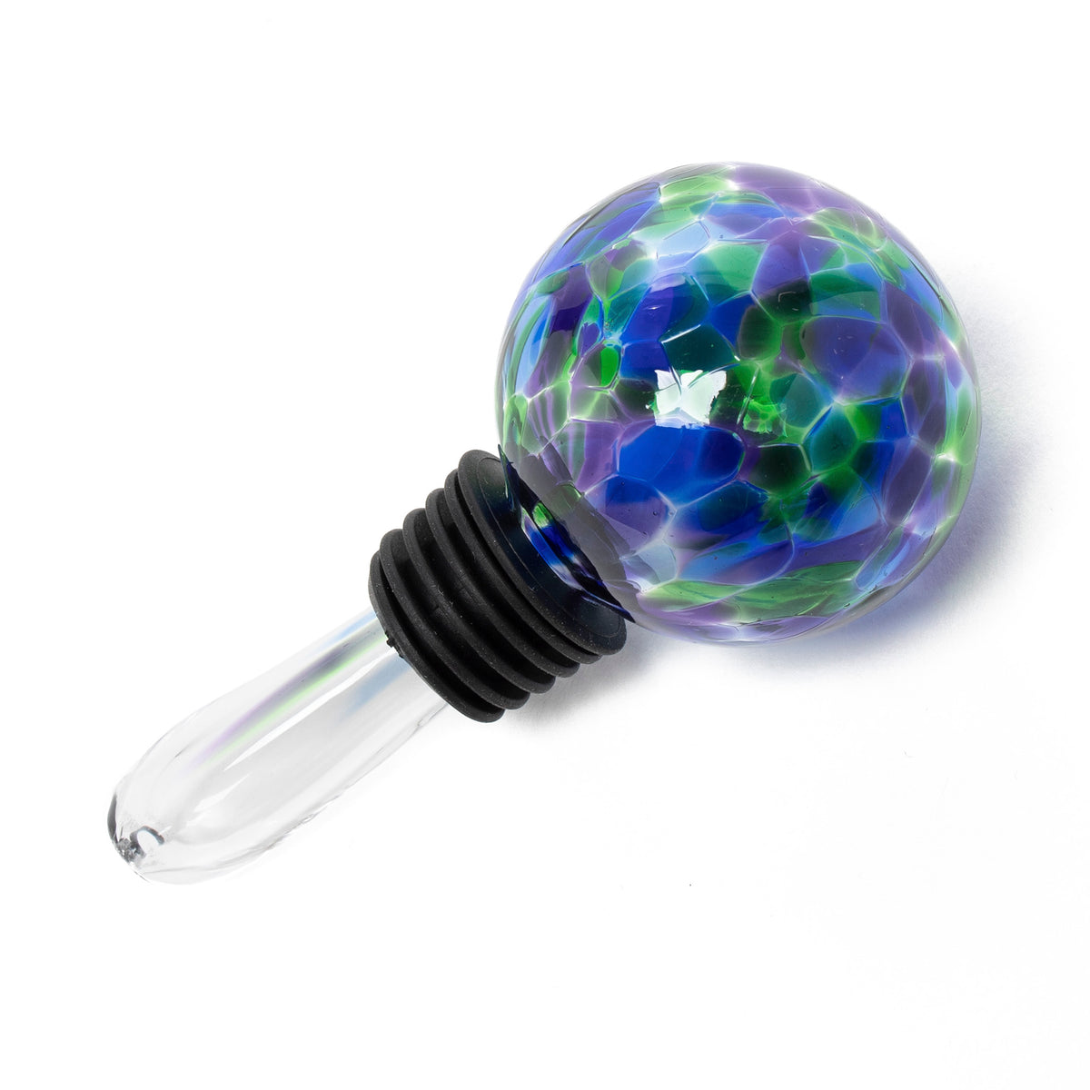 Hand Blown Glass Bubble Wine Stopper - Blue, Green &amp; Violet