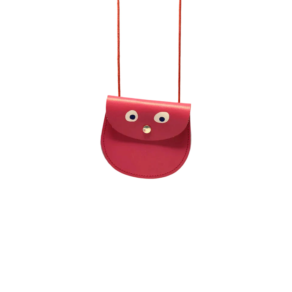 Red pouch with cartoonish face