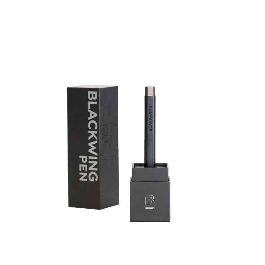 Black Blackwing pencil on a white background
