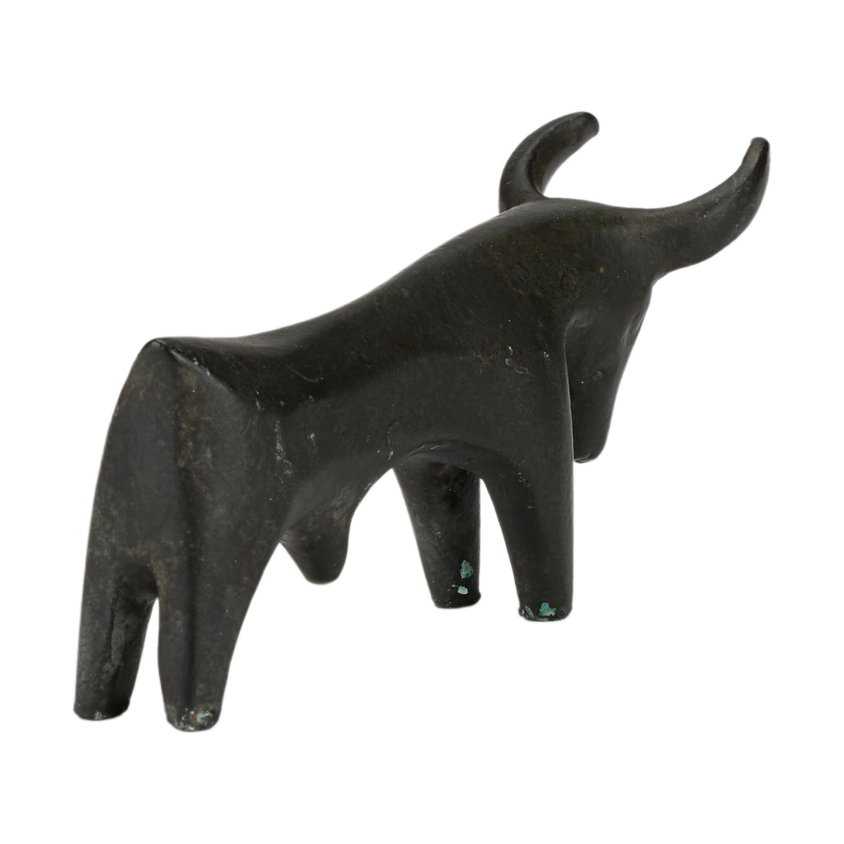 Black abstract bull sculpture on a white background