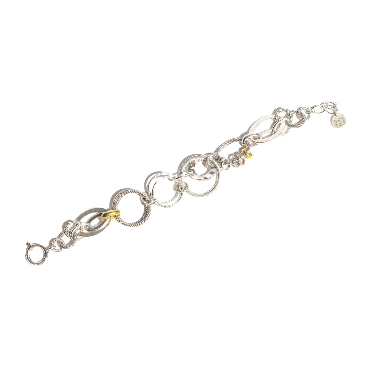 Silver and gold chain bracelet on a white background