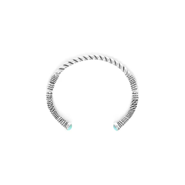 Silver beaded headband with turquoise beads on a white background