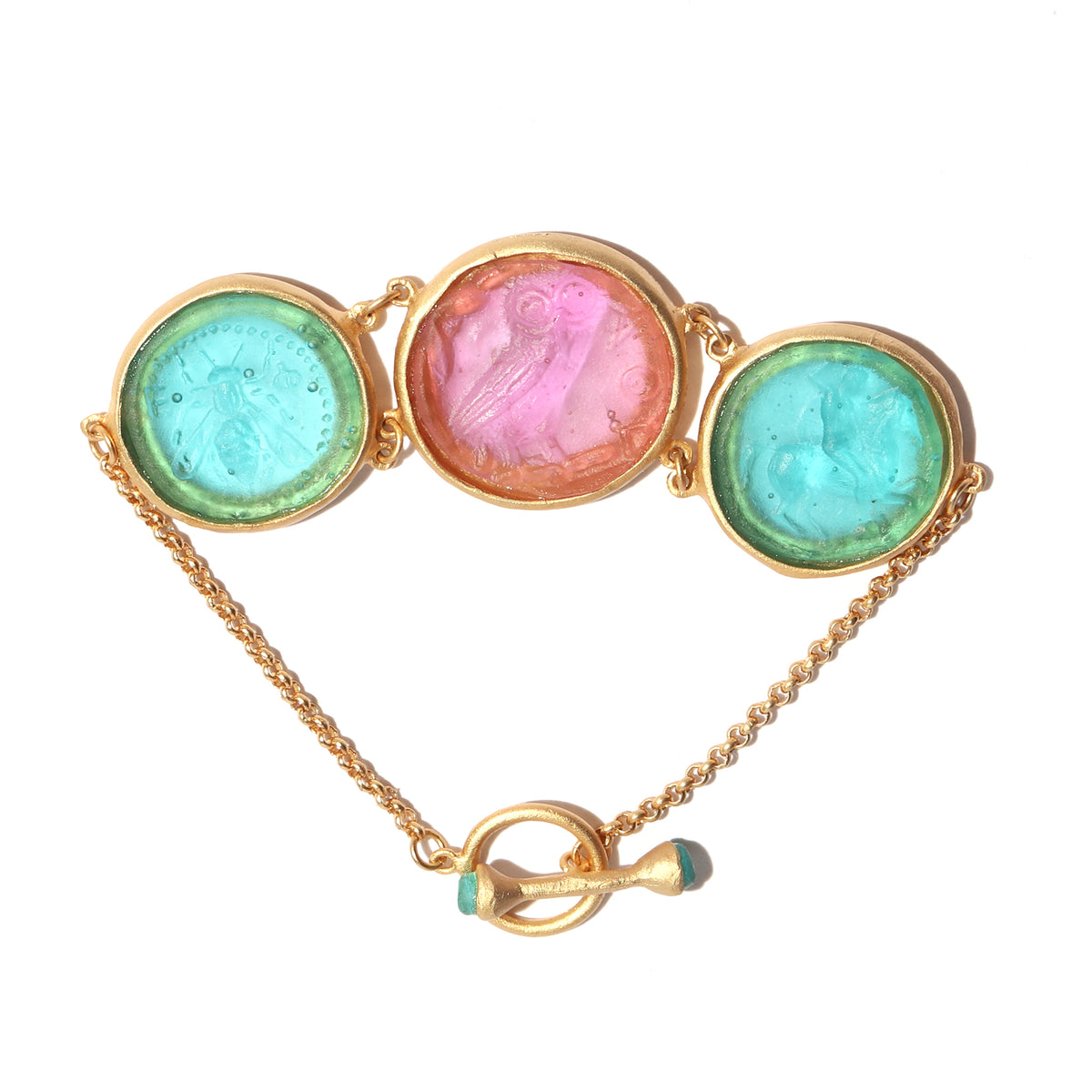 pink and teal glass bracelet