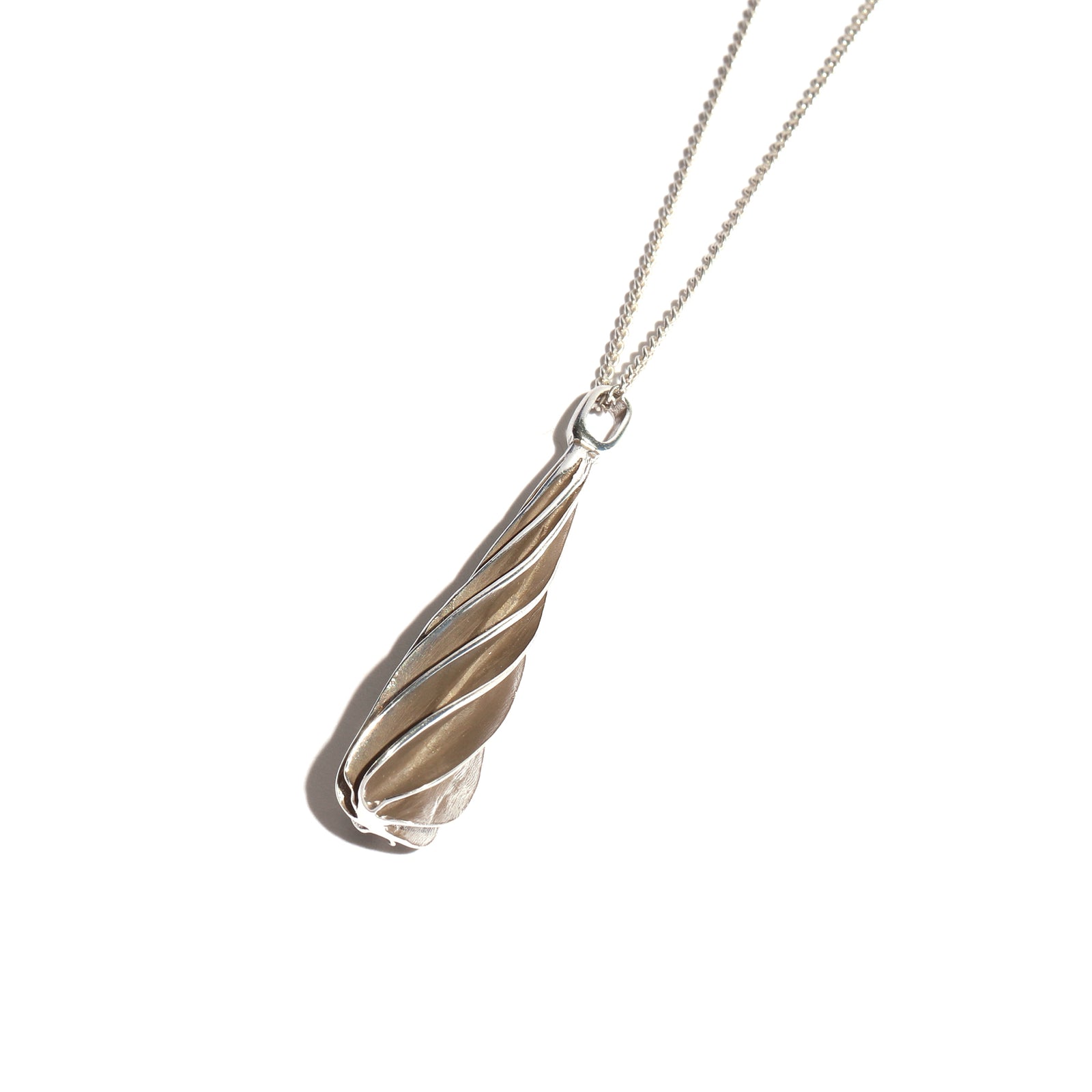 Silver necklace with a pendant on a white background
