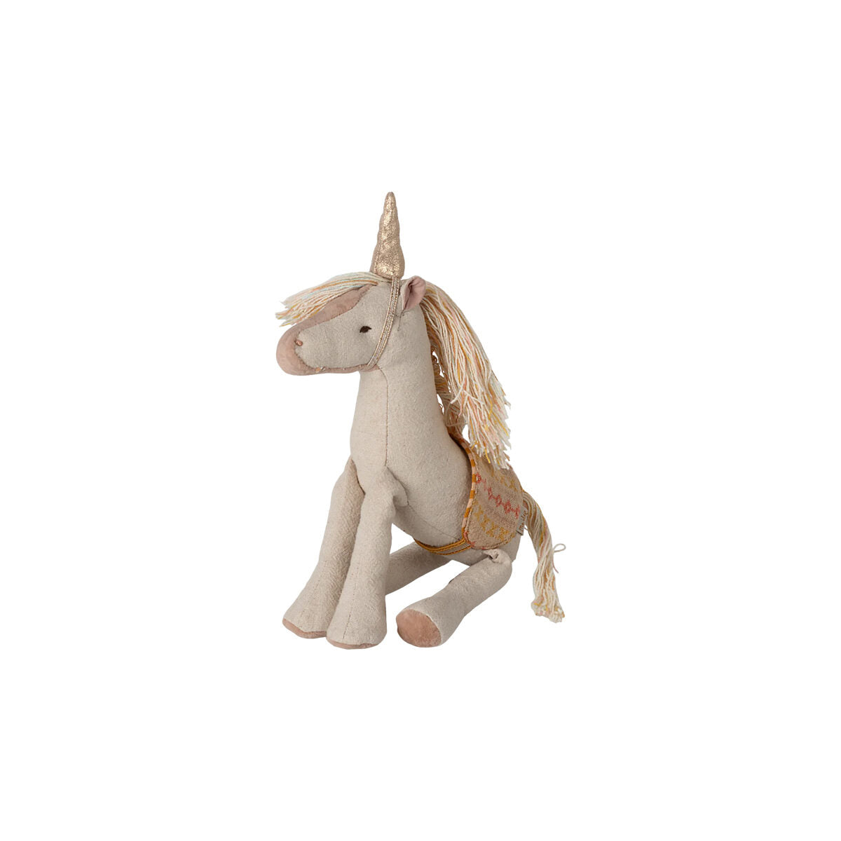 Stuffed unicorn toy with a white background