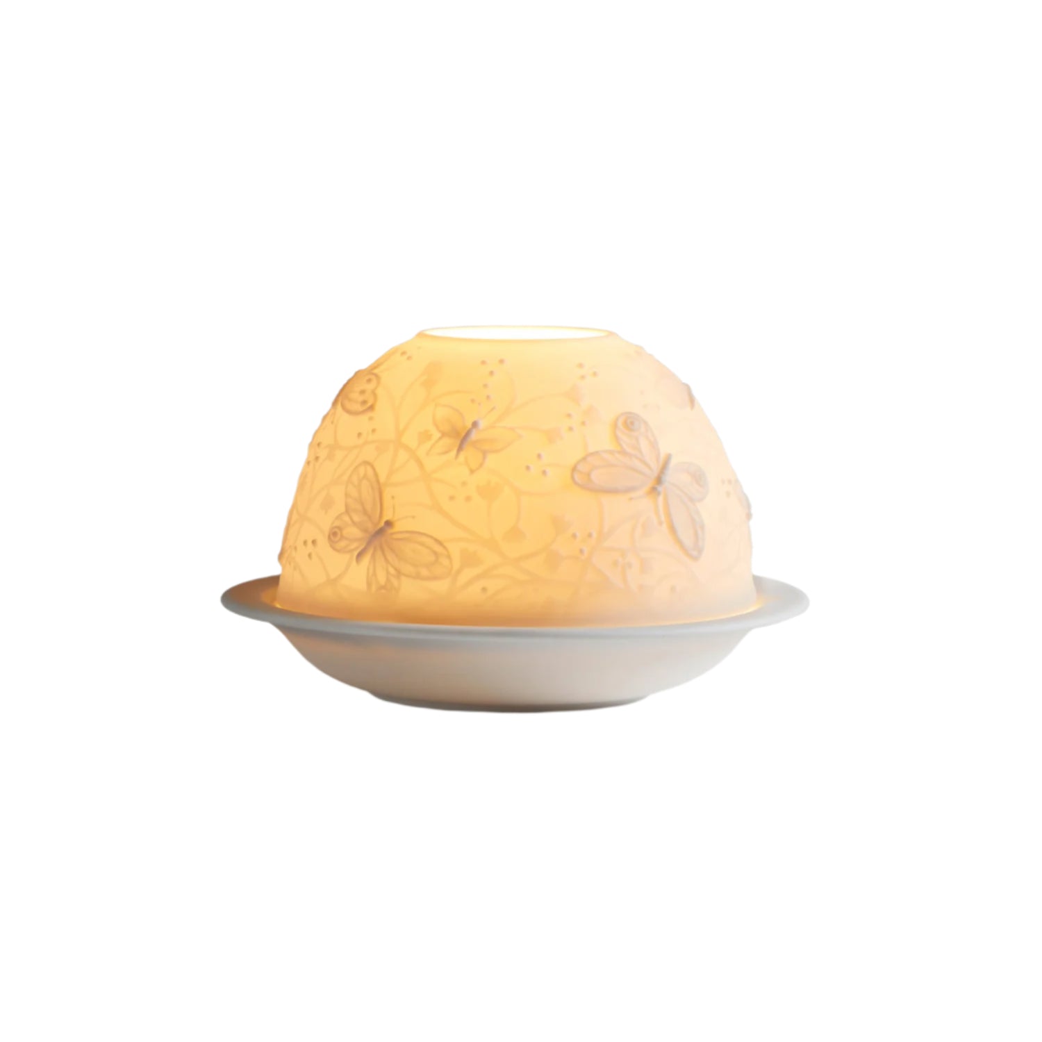 Decorative lamp with butterfly design on a white background