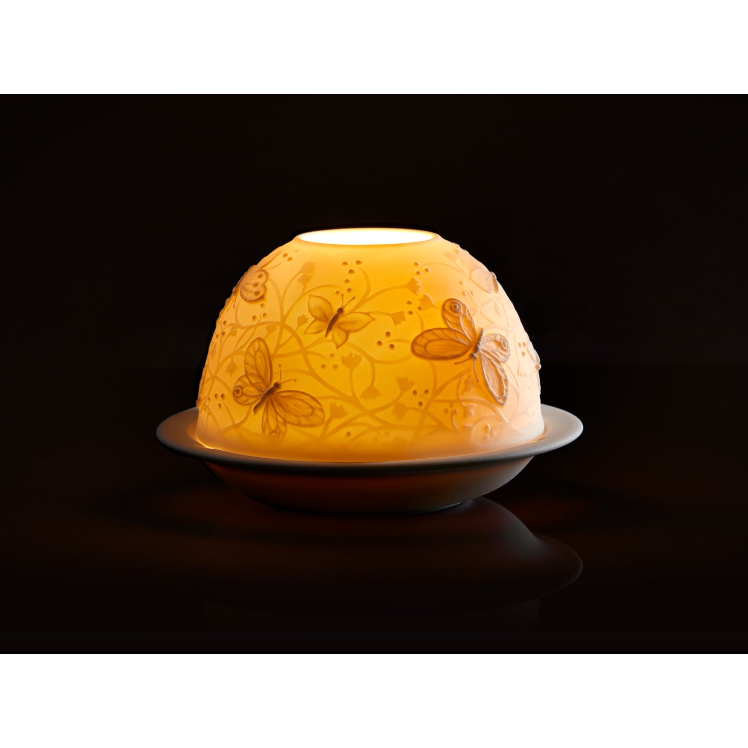 Decorative lamp with butterfly design on a white background