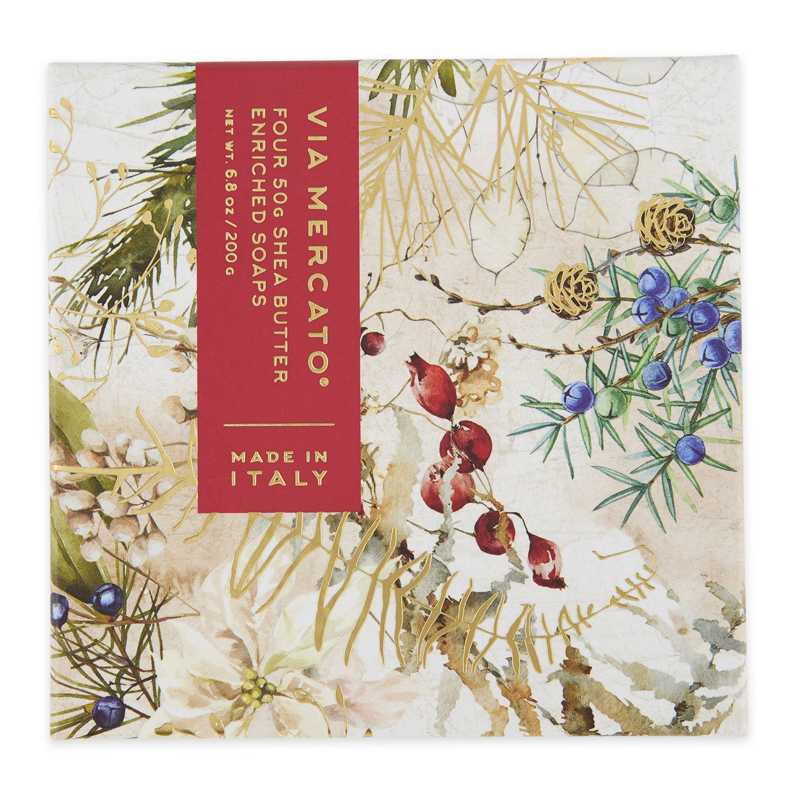 Pack of Via Mercato soaps with floral and botanical design