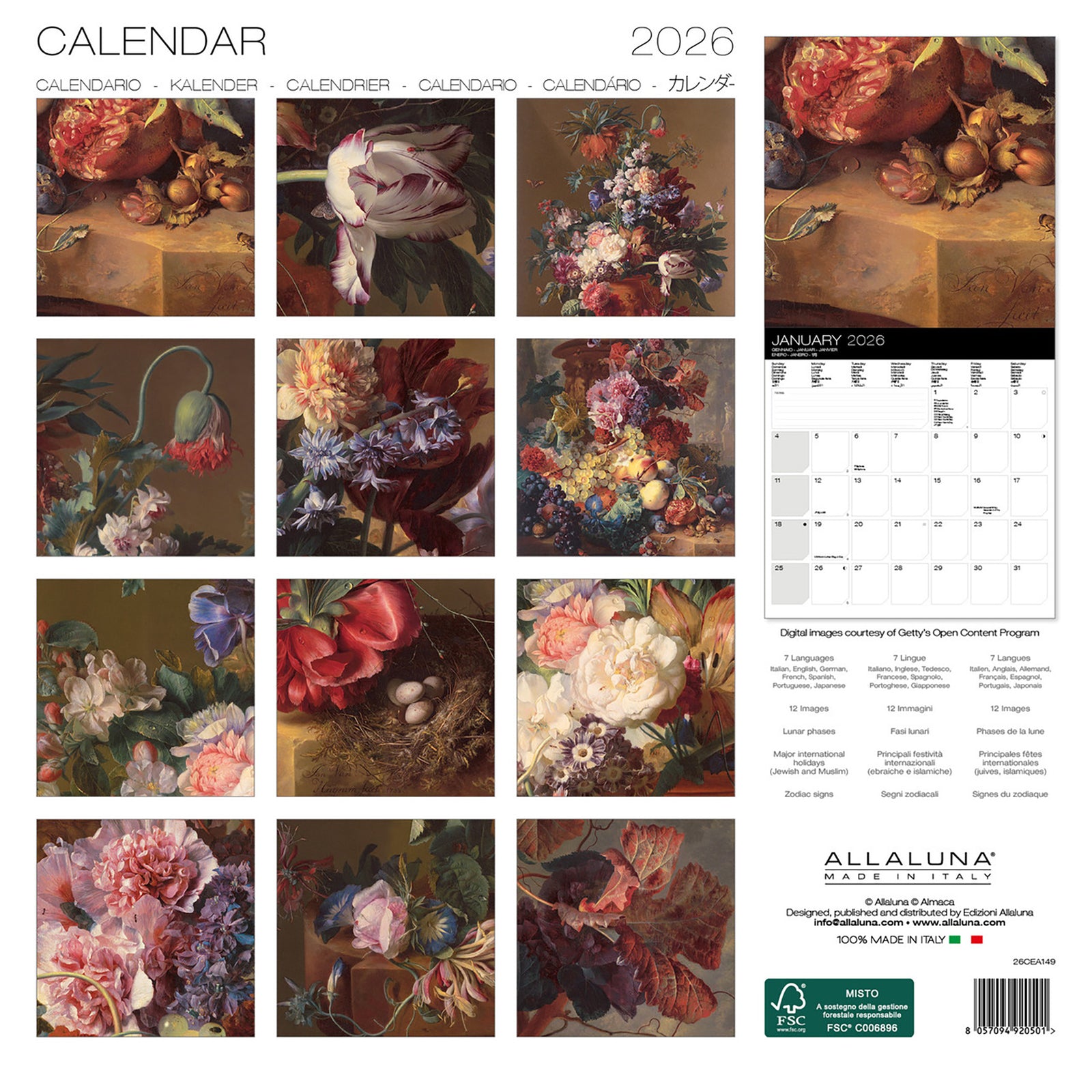 Van Huysum 2026 calendar with floral design front cover