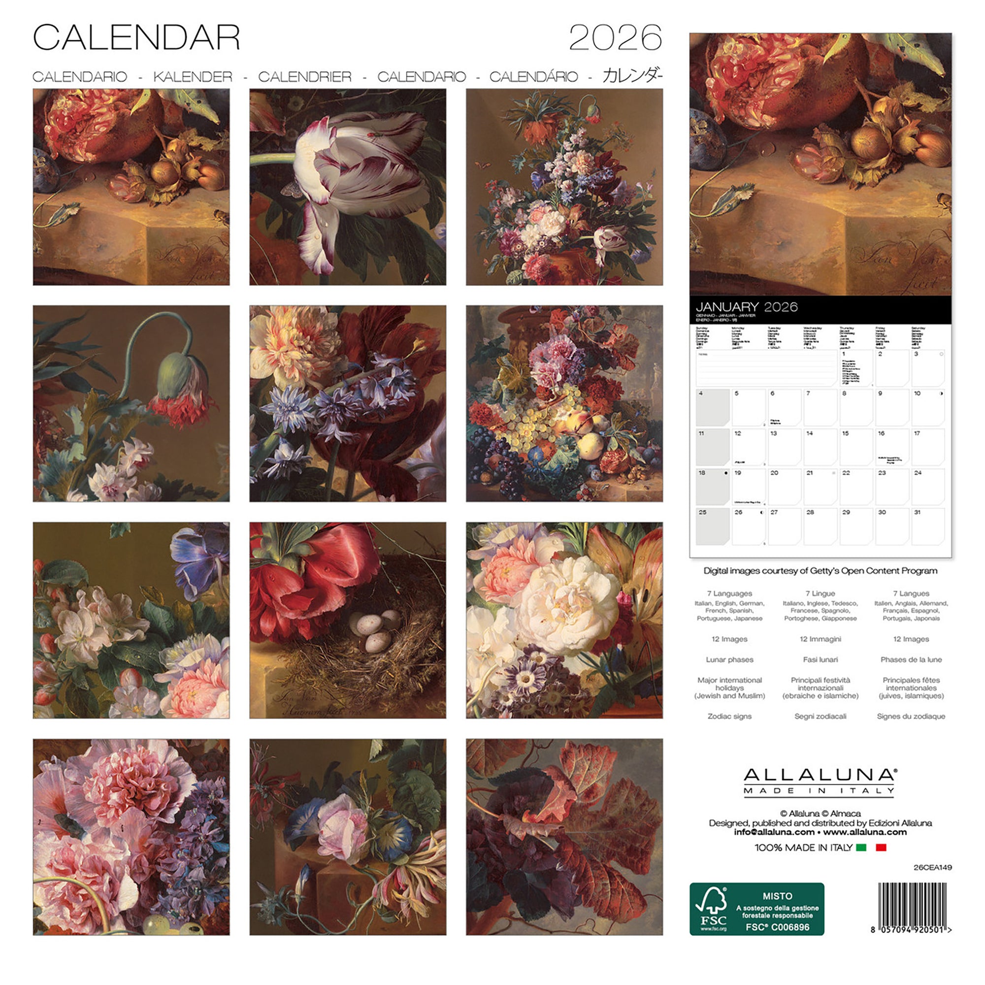 Van Huysum 2026 calendar with floral design front cover