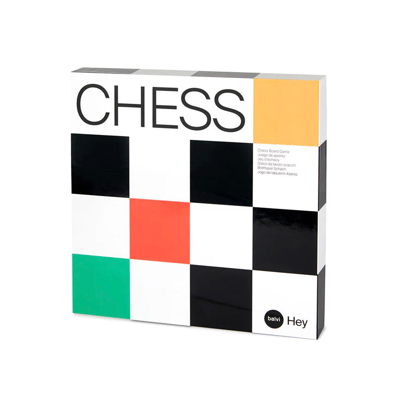 Chess game box with geometric design on a white background