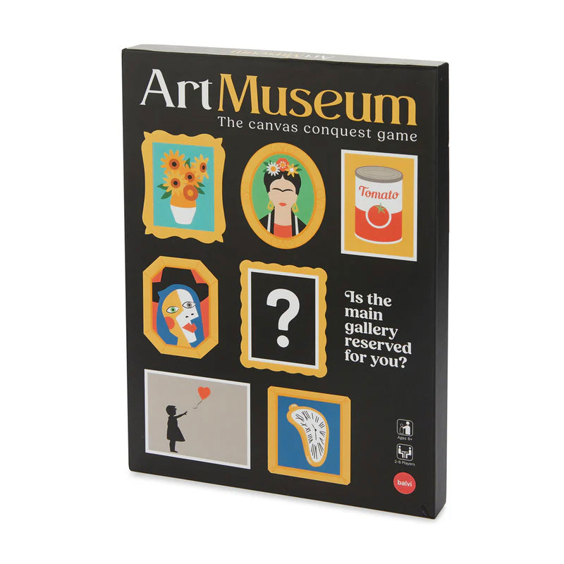 Board game box titled 'Art Museum' with colorful illustrations on a white background