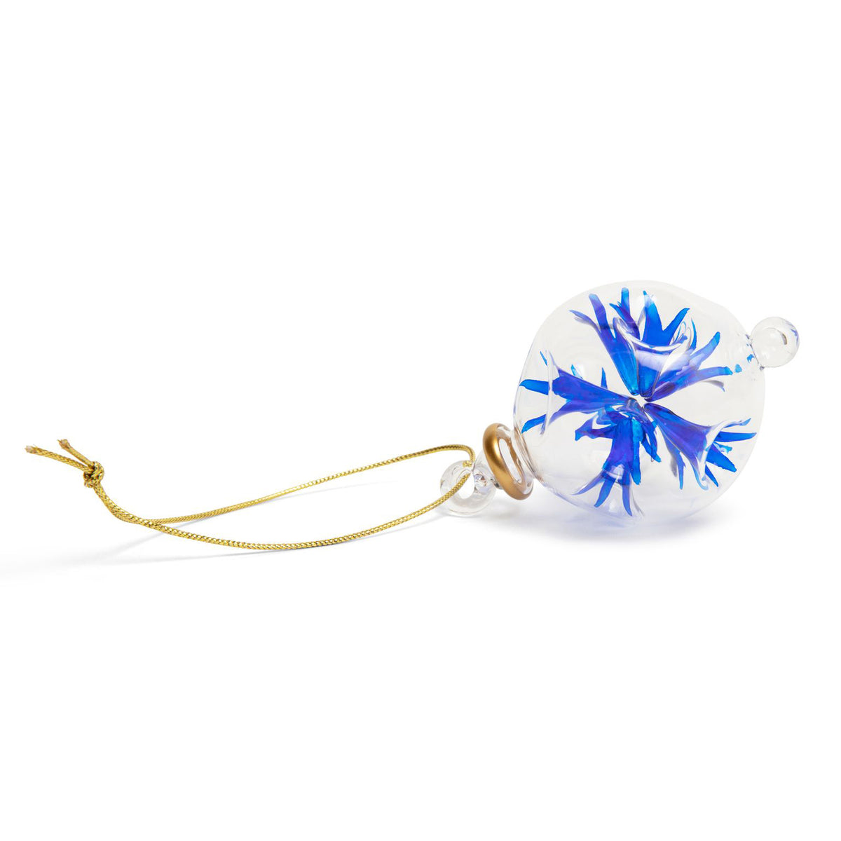 Blown Glass Ornament - Blue Blossoms