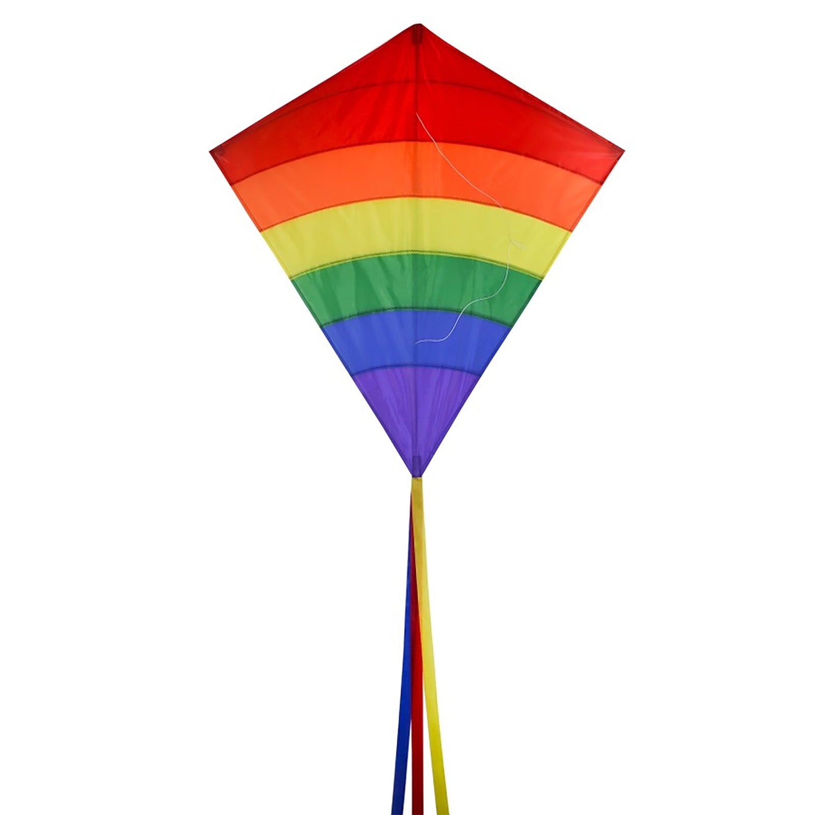 A colorful 39-inch diamond-shaped kite with a rainbow arch design and flowing tails.