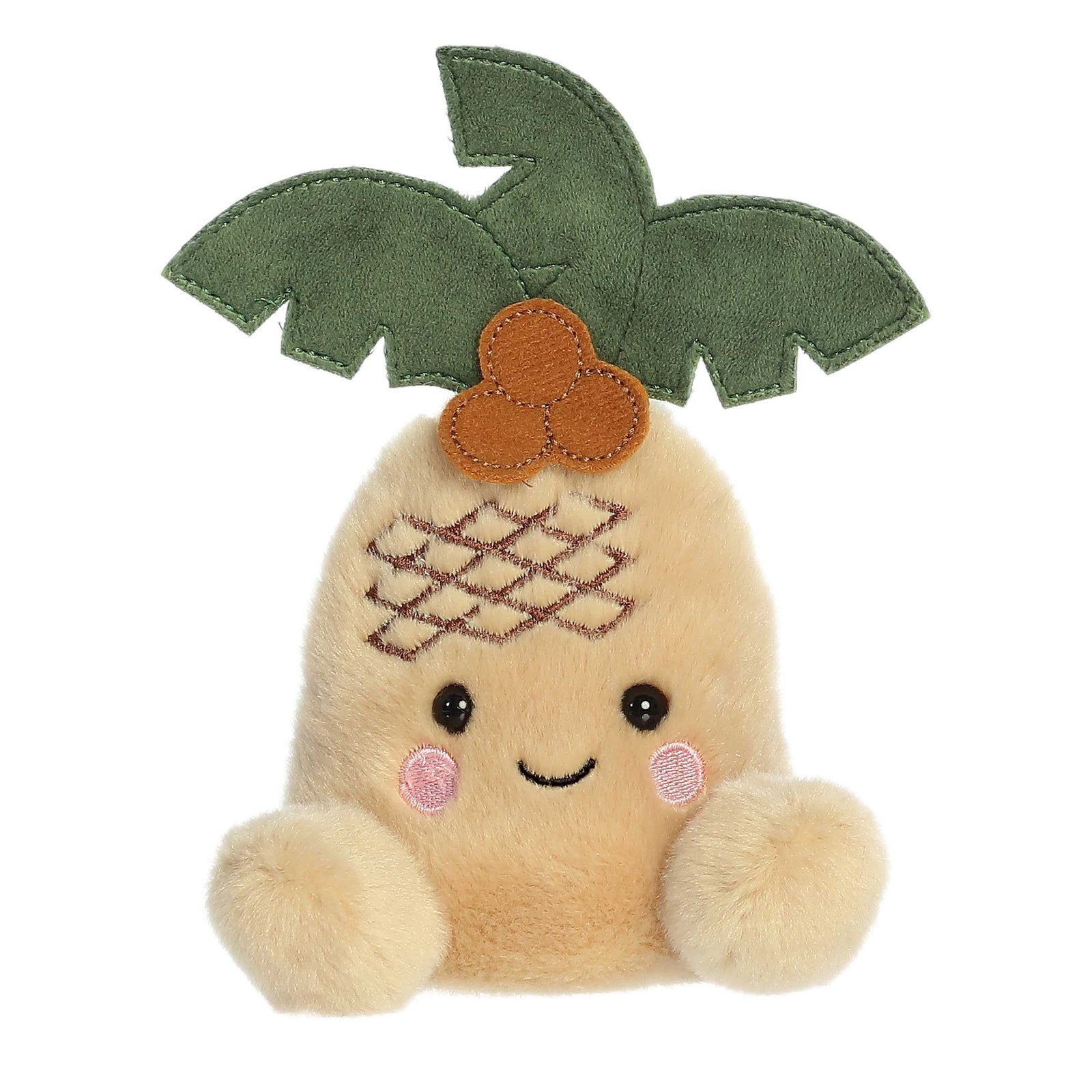 Plush toy palm tree with a smiling face on a white background
