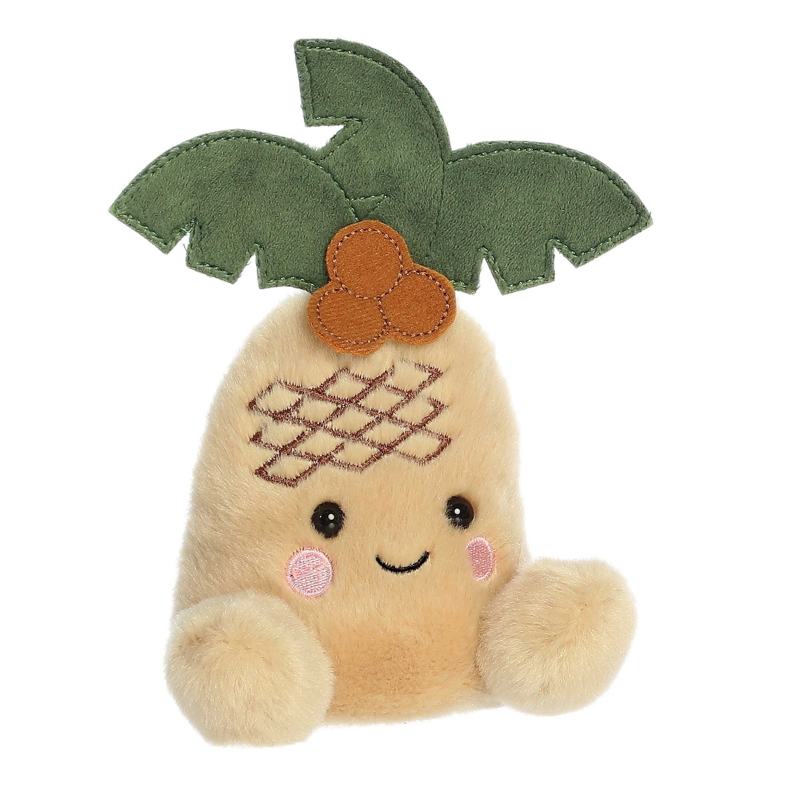 Plush toy palm tree with a smiling face on a white background