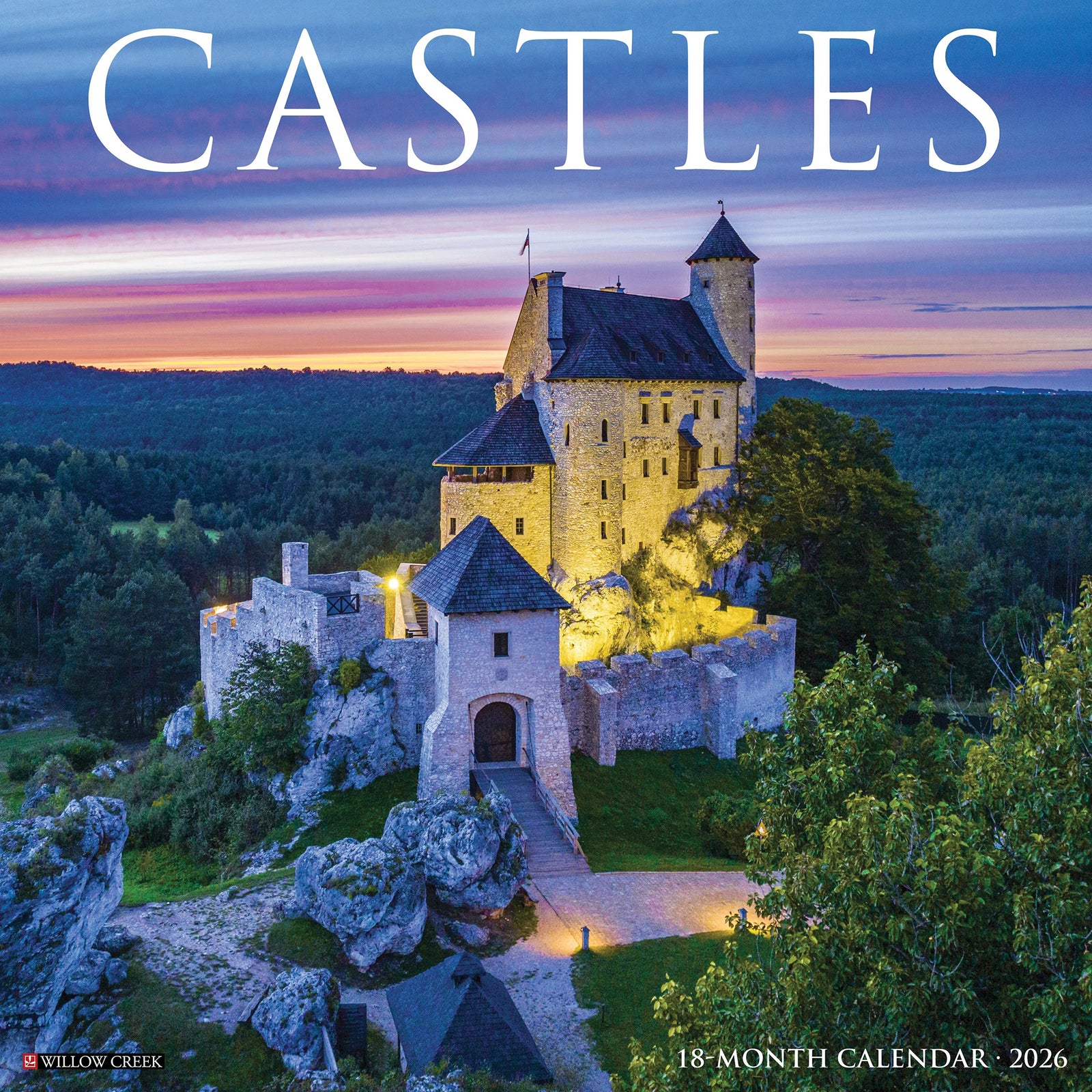 Calendar cover featuring a castle at dusk with 'CASTLES' text and 'Willow Creek' branding.