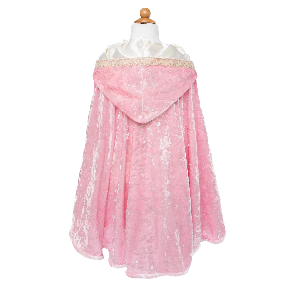 Pink lace dress on a mannequin with a white background