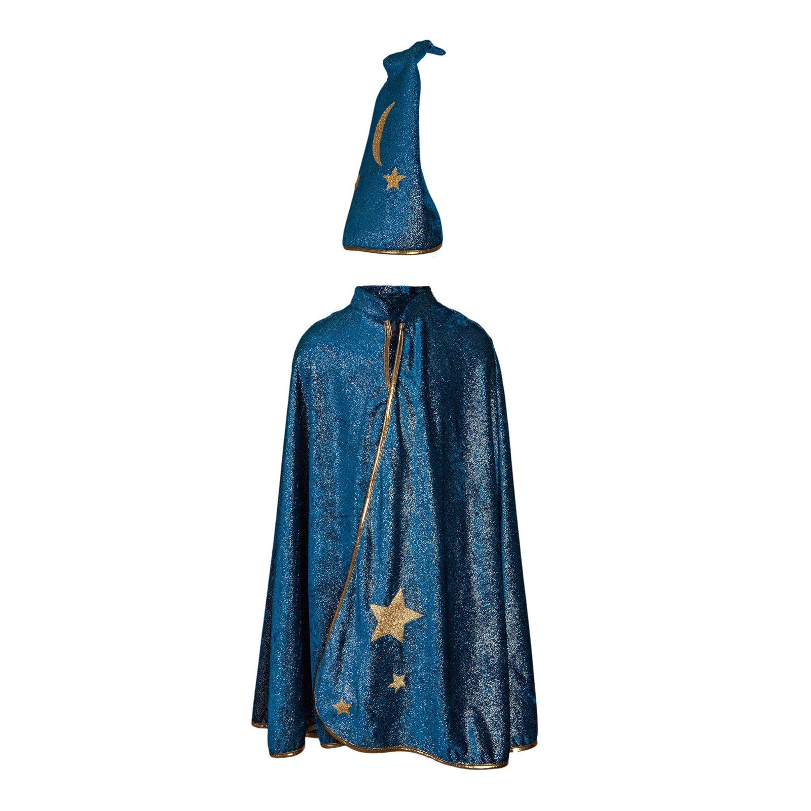 Blue pointed hat and marching cape with gold stars