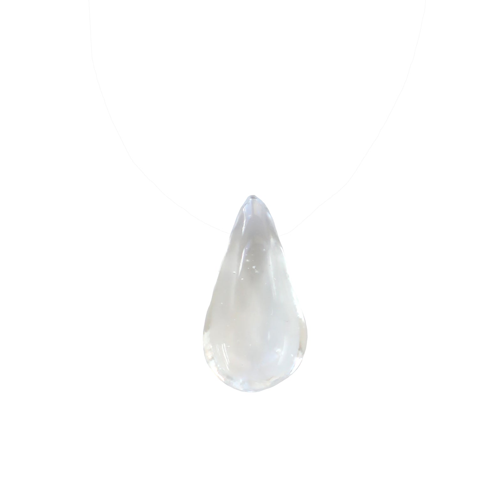 Teardrop-shaped crystal necklace on a white background