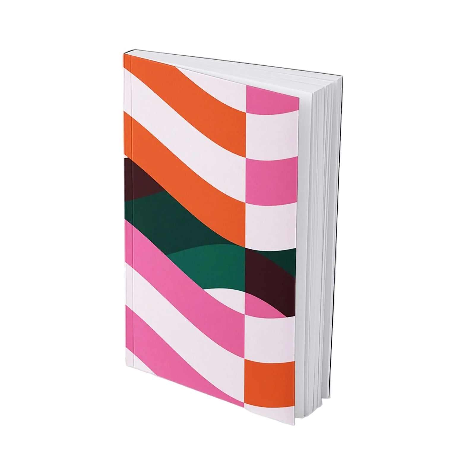 Notebook with colorful geometric pattern on a white background