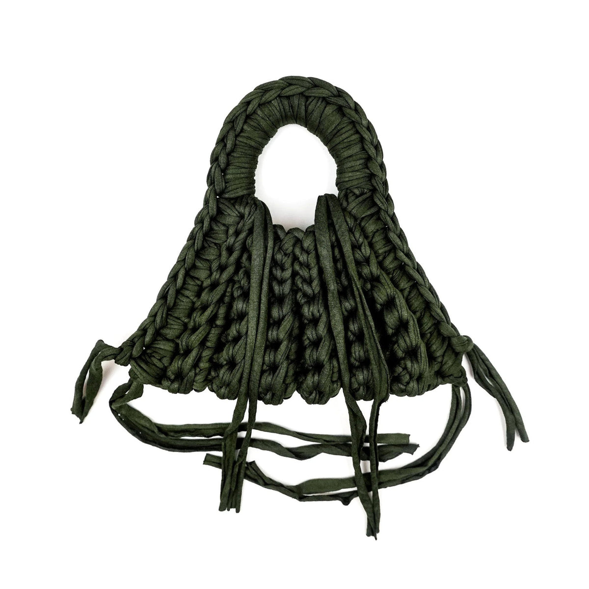 Green braided rope on a white background