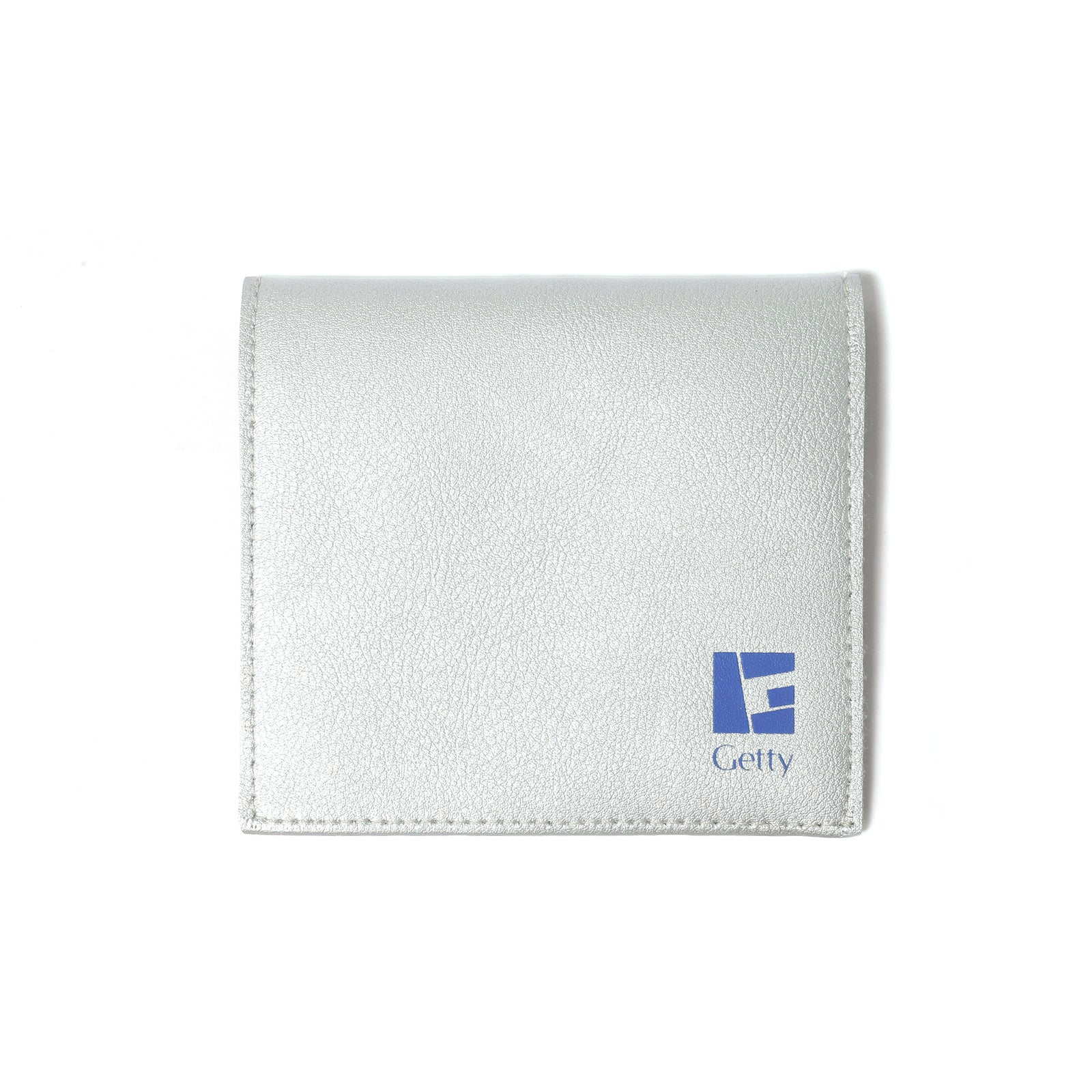 A small white leather pouch with a curved flap, a silver snap button, and the text 'ALL FOR ART' printed in blue near the bottom, shown on a plain white background.