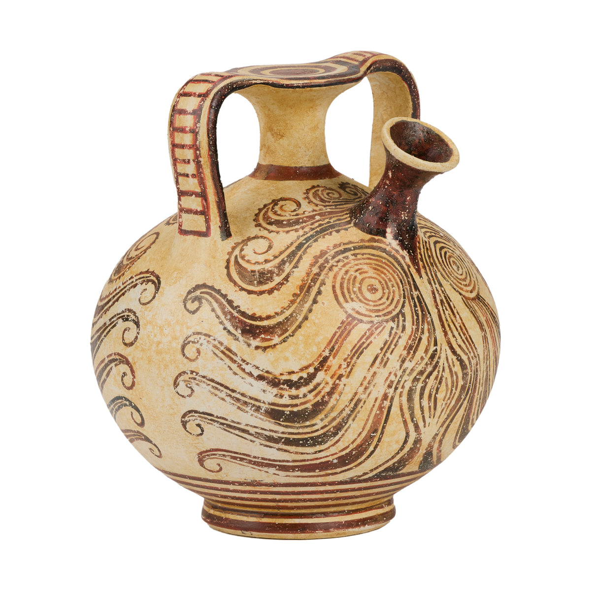 Ceramic vase with decorative brown patterns on a white background