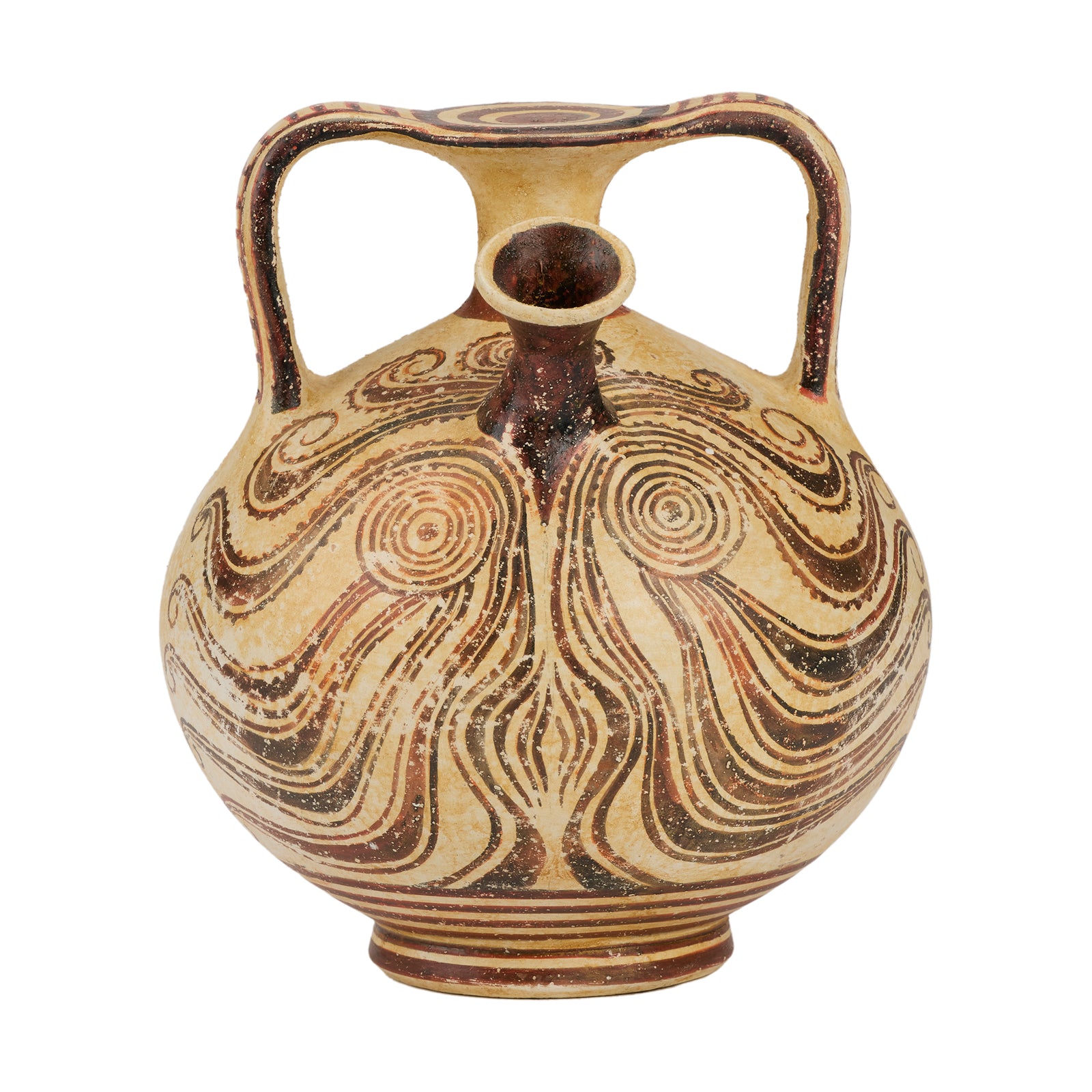 Ceramic vase with decorative patterns on a white background