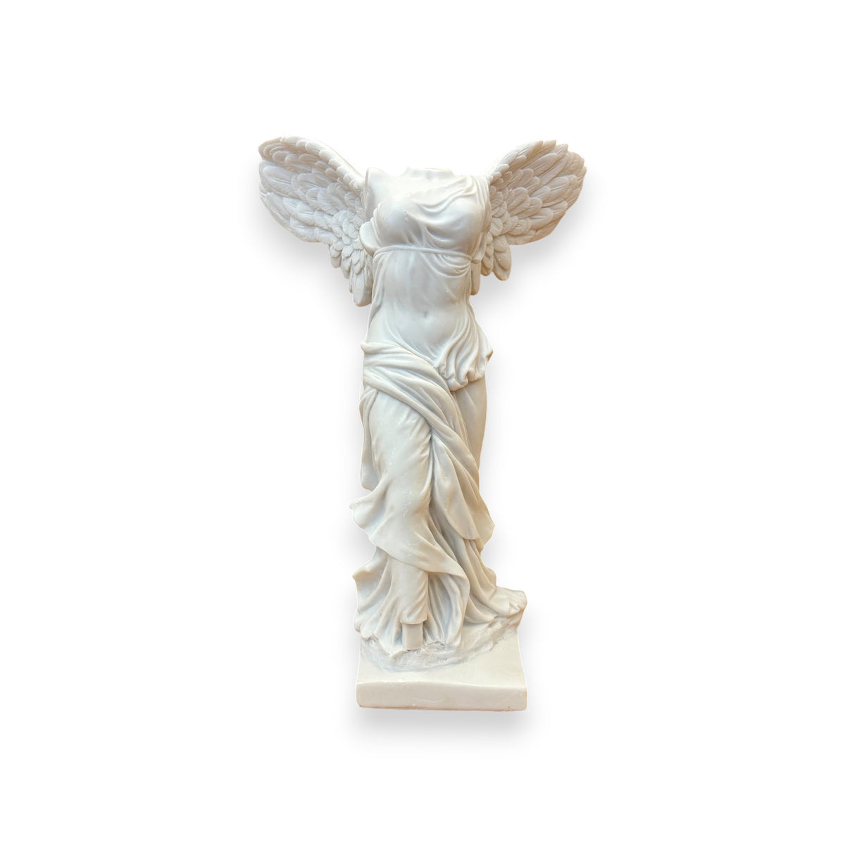 Statue of a winged figure on a white background