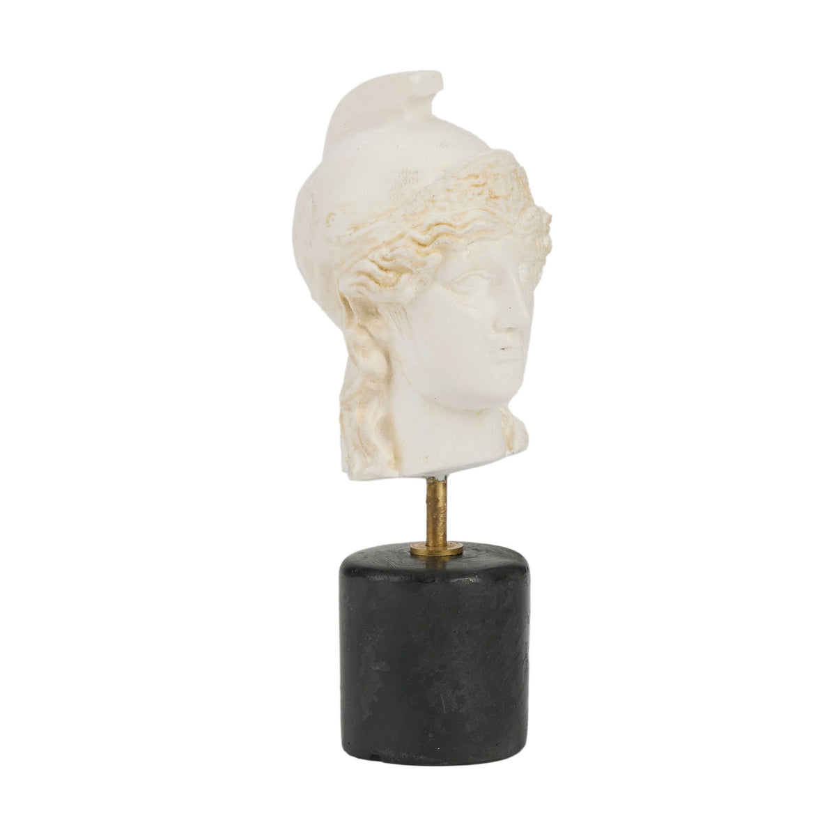 Marble bust on a black marble base against a white background