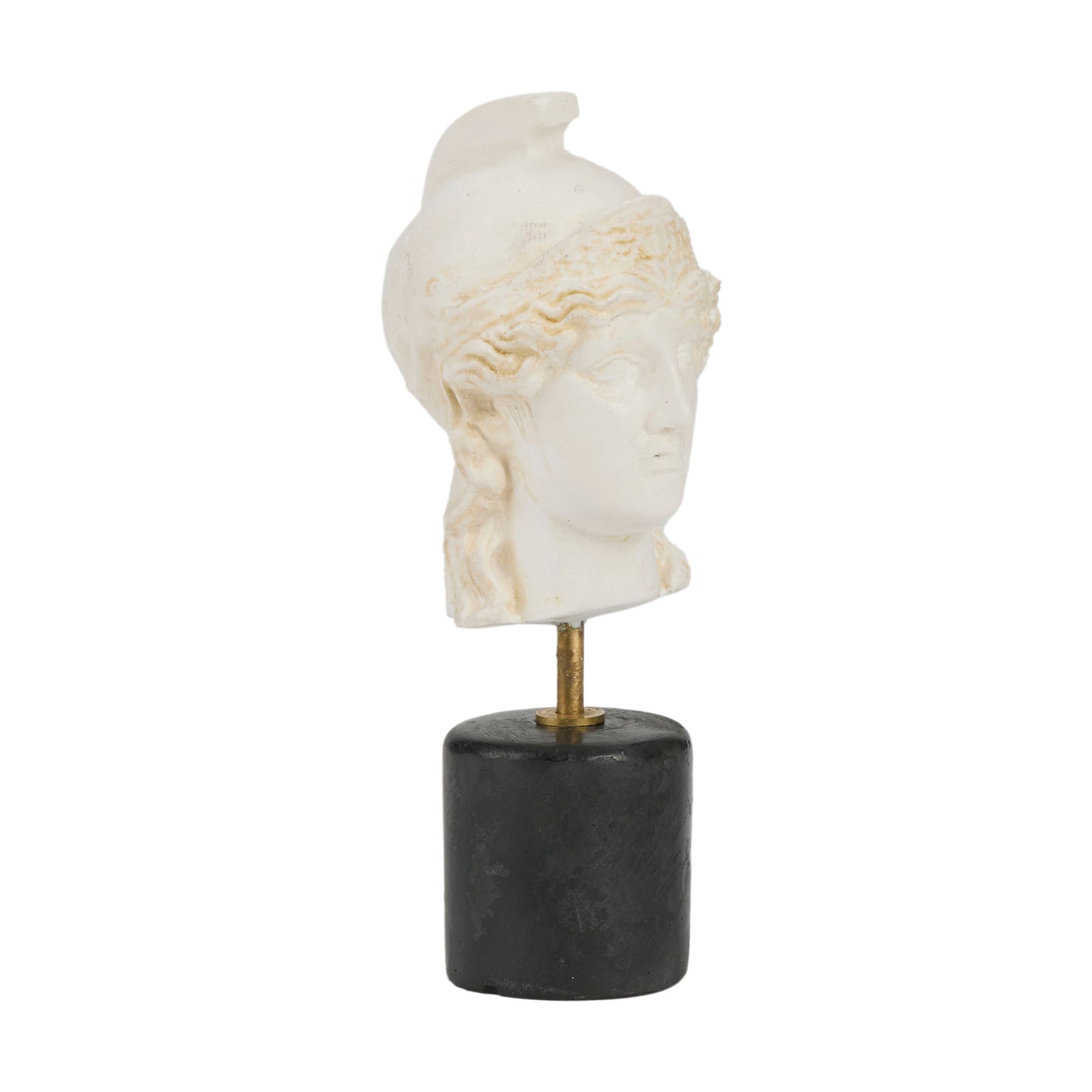 Marble bust on a black marble base with a white background