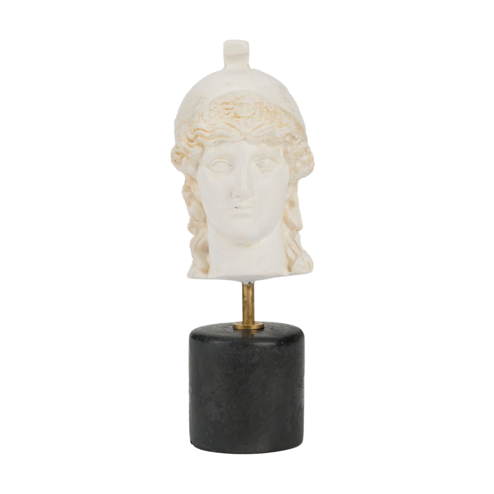 Marble bust on a black marble base with a white background