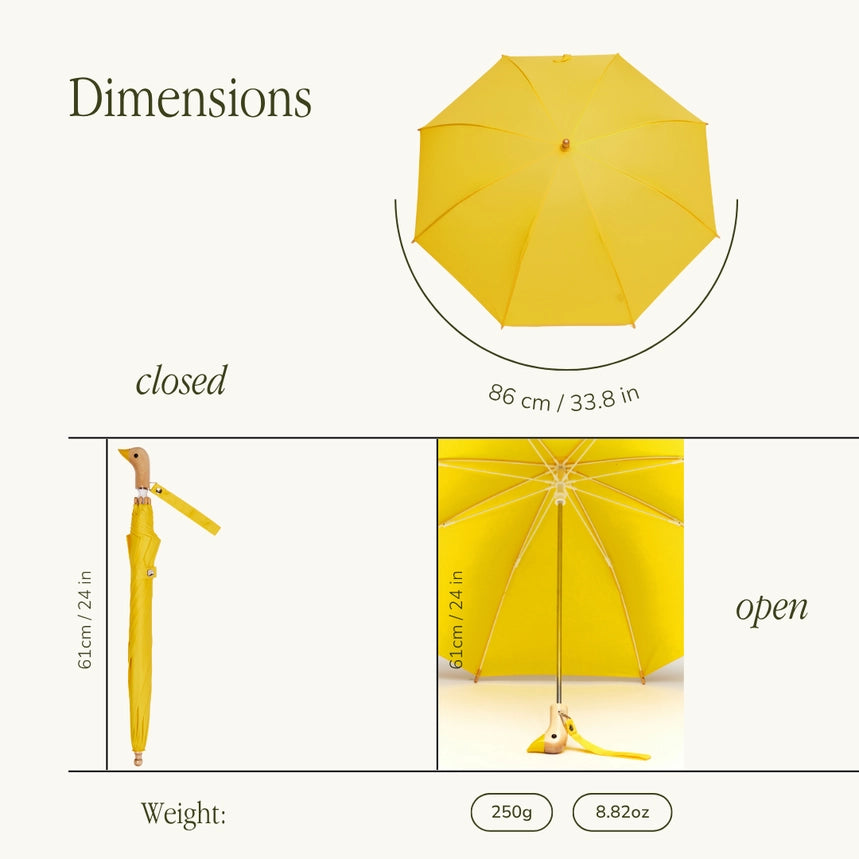 Yellow umbrella with dimensions labeled on a white background