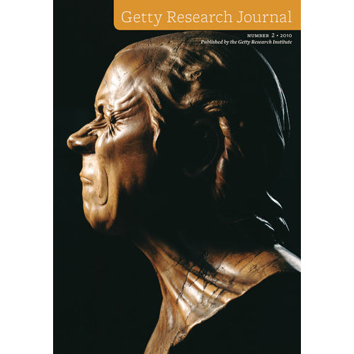 Front cover of the Getty Research Journal, featuring a dramatic close-up photograph of a sculpted human head and neck in warm brown tones against a black background, with an orange title banner at the top.