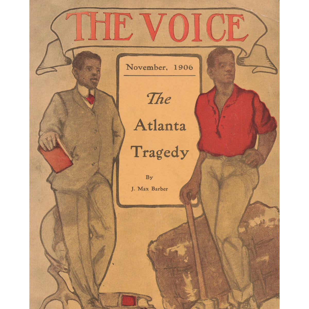 Vintage book or magazine cover titled "THE VOICE" with the subtitle "The Atlanta Tragedy" and author name J. Max Barber, dated November, 1906.