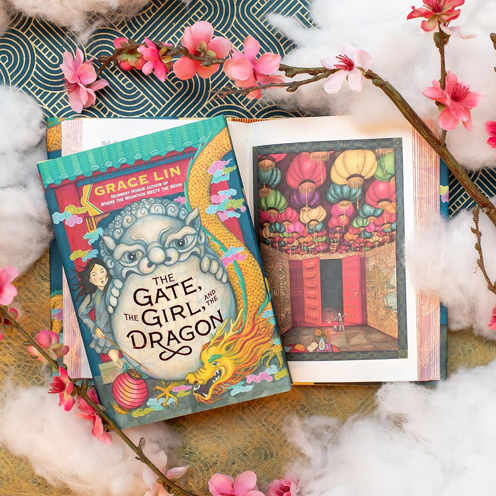 Cover of the book 'The Gate, the Girl, and the Dragon' featuring illustrations of a dragon, a girl, and magical elements in a colorful design.