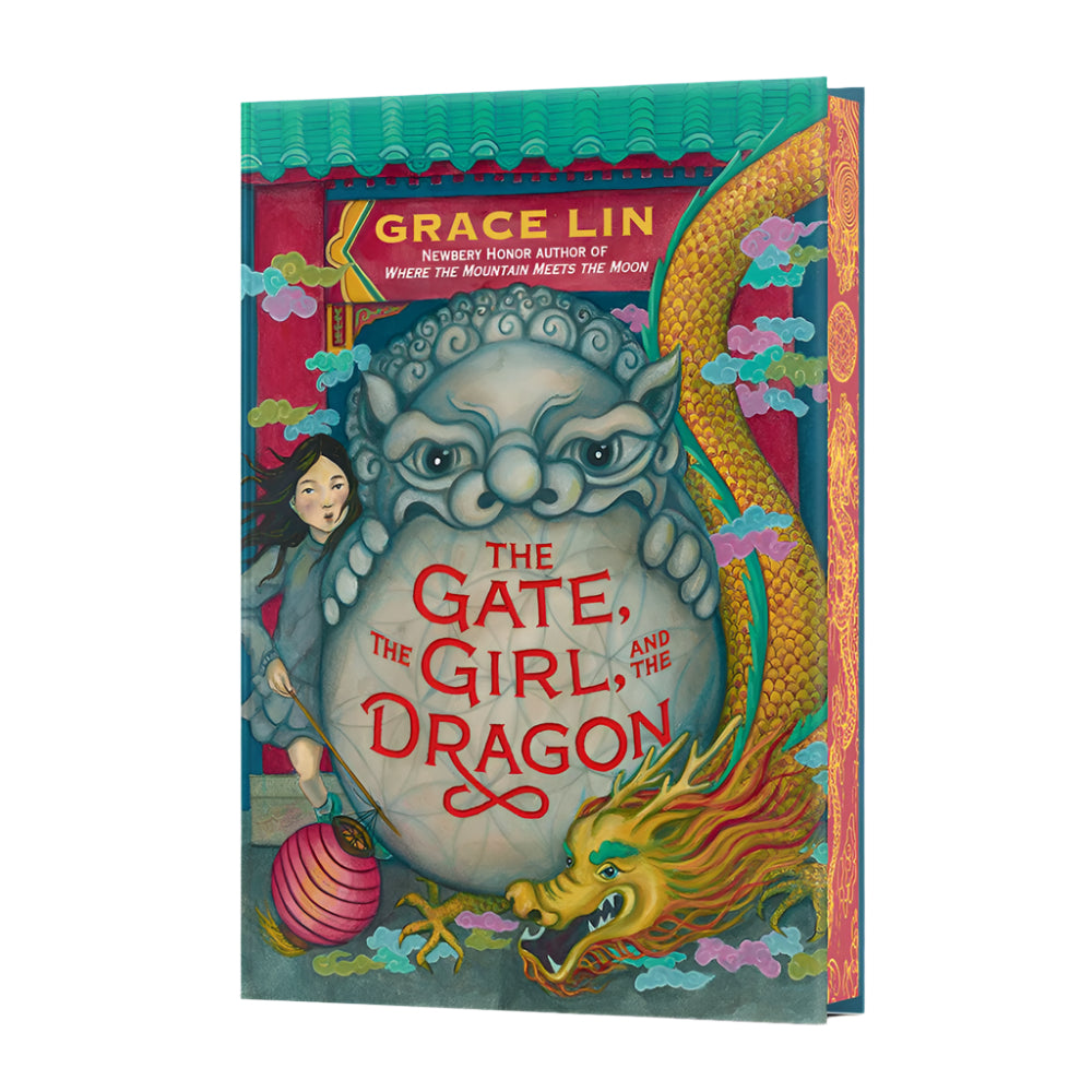Cover of the book 'The Gate, the Girl, and the Dragon' featuring illustrations of a dragon, a girl, and magical elements in a colorful design.