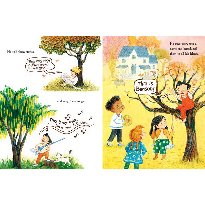 Book cover of 'The Day My Brother Became a Tree' by Xin Li with a girl playing violin to a tree.