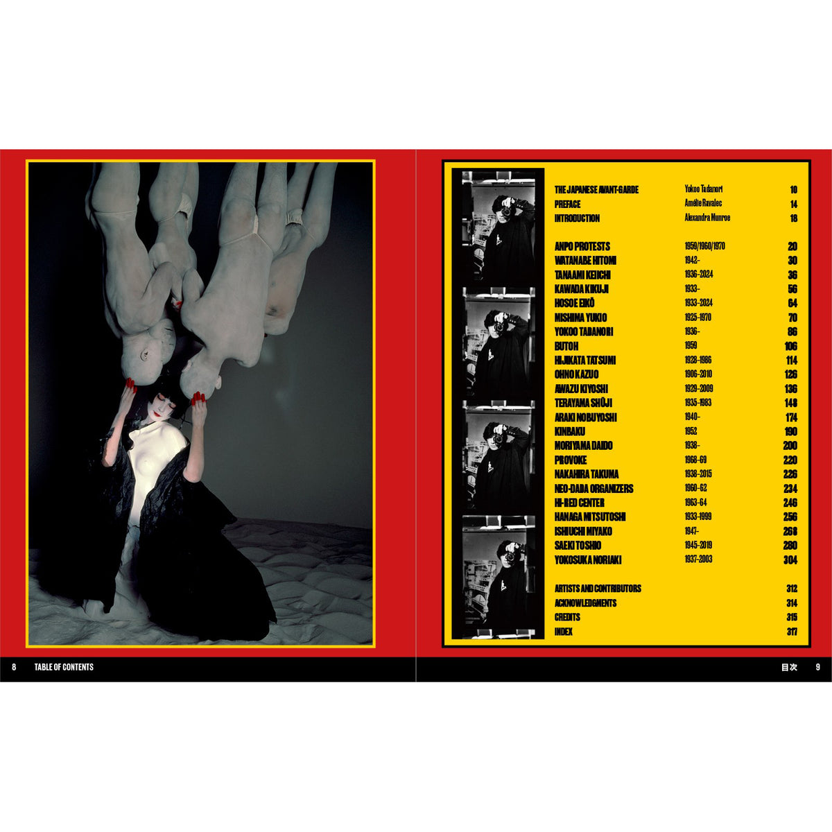 Book or magazine layout with a black and white photo of a woman and text on a yellow background.