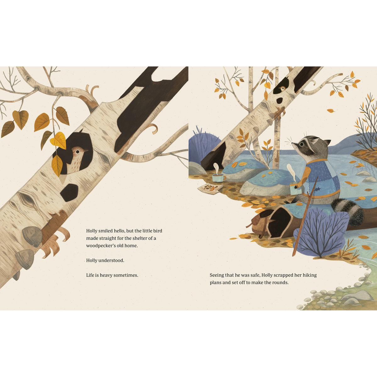 Illustrated scene with animals and text on a nature-themed background